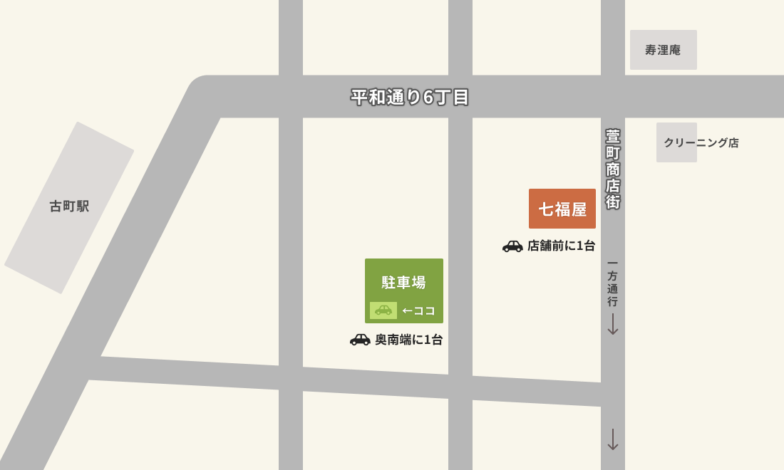 七福屋の近隣地図・駐車場の場所